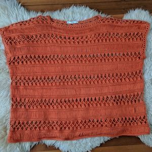 Sioni Orange Crochet Knitted Top Cover Up